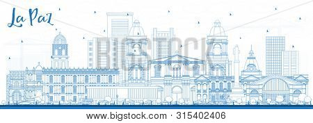 Outline La Paz Bolivia City Skyline with Blue Buildings. Business Travel and Tourism Concept with Historic Architecture. La Paz Cityscape with Landmarks.