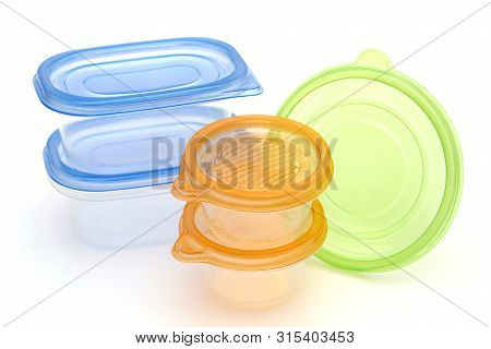 Stack Of Food Plastic Containers Isolated On White Background