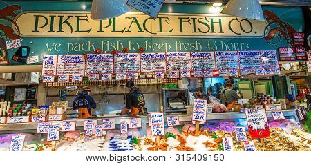 Seattle, Washington - May 13, 2017: Pike Place Market Is A Public Market Overlooking The Elliott Bay