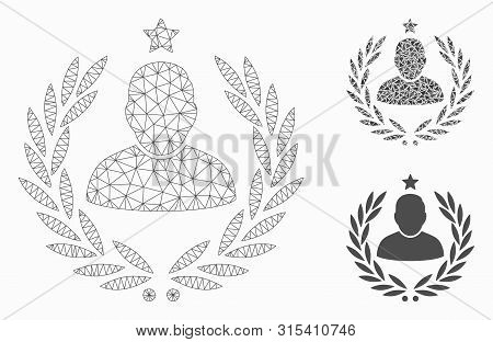 Mesh Man Glory Laurel Emblem Model With Triangle Mosaic Icon. Wire Carcass Triangular Mesh Of Man Gl