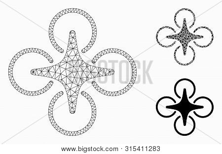 Mesh Nanocopter Model With Triangle Mosaic Icon. Wire Frame Triangular Mesh Of Nanocopter. Vector Mo