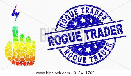 Dot Bright Spectral Electric Hand Mosaic Icon And Rogue Trader Seal Stamp. Blue Vector Rounded Distr