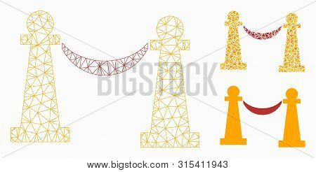 Mesh Private Party Stanchions Model With Triangle Mosaic Icon. Wire Frame Polygonal Mesh Of Private 