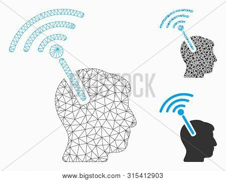 Mesh Radio Neural Interface Model With Triangle Mosaic Icon. Wire Frame Polygonal Mesh Of Radio Neur