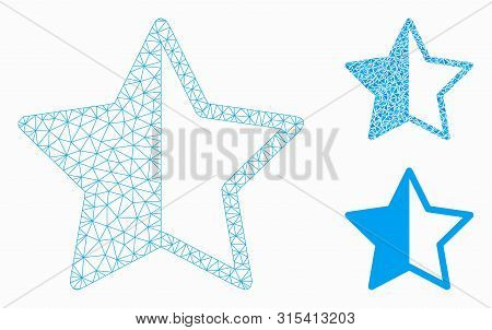 Mesh Rating Star Model With Triangle Mosaic Icon. Wire Carcass Polygonal Mesh Of Rating Star. Vector