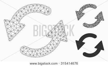 Mesh Refresh Ccw Model With Triangle Mosaic Icon. Wire Frame Triangular Mesh Of Refresh Ccw. Vector 