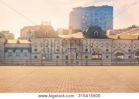 Vladivostok, Russia - August 2, 2019: The Building Of The Railway Station Of The Far Eastern Capital