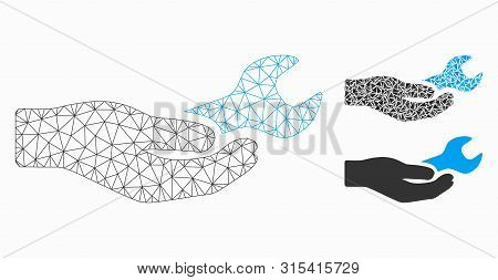 Mesh Repair Service Model With Triangle Mosaic Icon. Wire Carcass Triangular Mesh Of Repair Service.