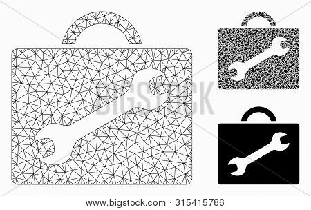 Mesh Repair Tools Model With Triangle Mosaic Icon. Wire Carcass Triangular Mesh Of Repair Tools. Vec