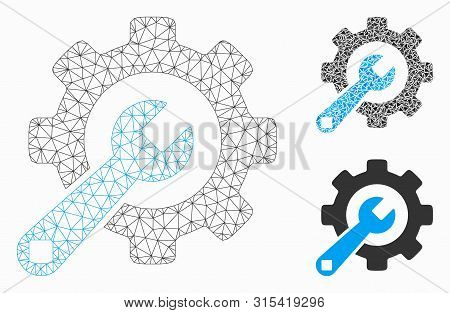 Mesh Service Tools Model With Triangle Mosaic Icon. Wire Carcass Triangular Mesh Of Service Tools. V