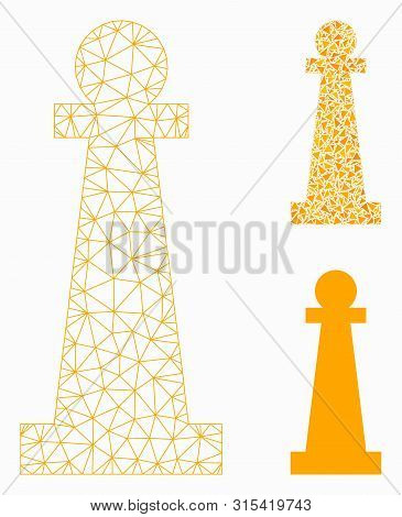 Mesh Stanchion Model With Triangle Mosaic Icon. Wire Frame Polygonal Mesh Of Stanchion. Vector Mosai