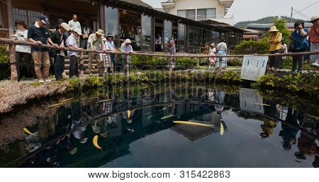 Yamanashi, Japan, 28 June 2019: tourist at  Oshino Hakkai