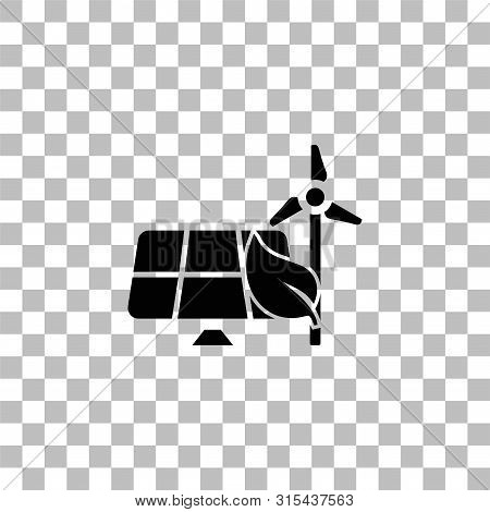 Eco Energy Saving. Black Flat Icon On A Transparent Background. Pictogram For Your Project