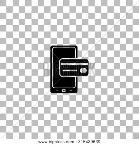 Mobile Payment. Black Flat Icon On A Transparent Background. Pictogram For Your Project