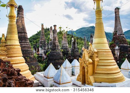Shwe Indein Pagoda In The Village Of Indein, Near Ywama, Inle Lake, Myanmar Burma