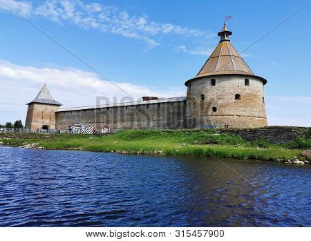 Shlisselburg, Russia - June 30, 2019: Historical Fortress Oreshek Is An Ancient Russian Fortress. Sh