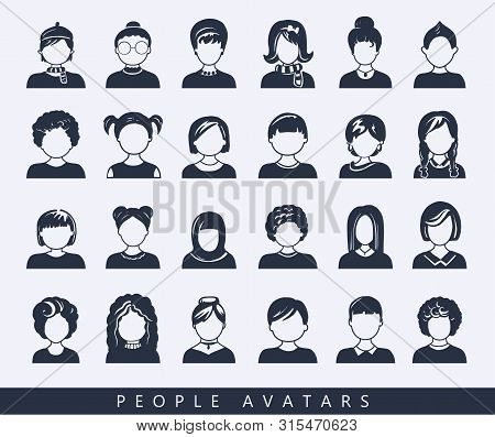 Set Of Avatar Or User Icons. Vector Illustration. Silhouettes Man And Woman. Adult, Youth And Child 