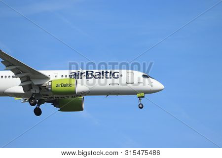 Amsterdam, The Netherlands - May 30th 2019: Yl-csh Air Baltic Bombardier Bd-500 Cseries Cs300 Final 