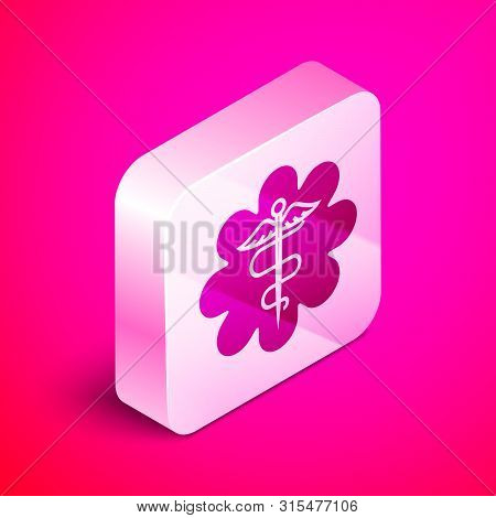 Isometric Emergency Star - Medical Symbol Caduceus Snake With Stick Icon Isolated On Pink Background