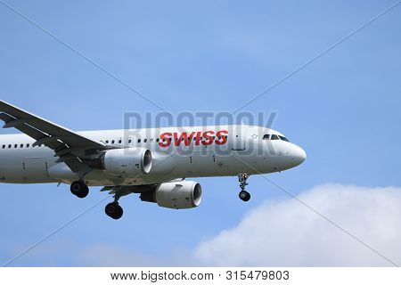 Amsterdam, The Netherlands - July 21st 2019: Hb-jlt Swiss Airbus A320-200 On Final Approach To Amste