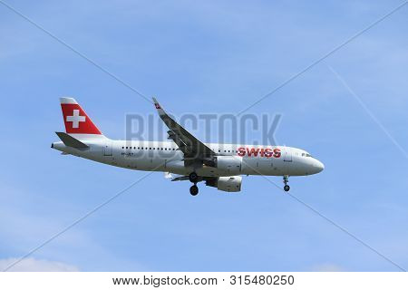 Amsterdam, The Netherlands - July 21st 2019: Hb-jlt Swiss Airbus A320-200 On Final Approach To Amste