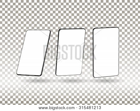 Realistic Smartphone Mockup. Cellphone Frame With Blank Display Isolated Templates, Phone Different 