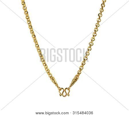 Gold Necklace Included Clasper Hook (with Clipping Path) Isolated On White Background