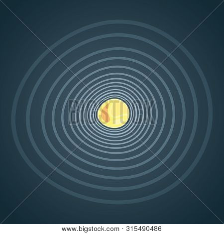 Golden Sun On Dark Blue Background. Vector Illustration