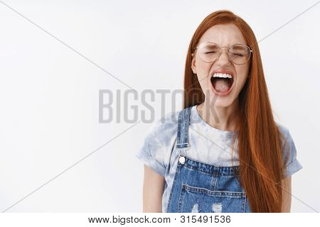 Stop It, Cannot Bear Anymore. Fed Up Distressed Young Upset Redhead Girl Long Ginger Hair Complainin