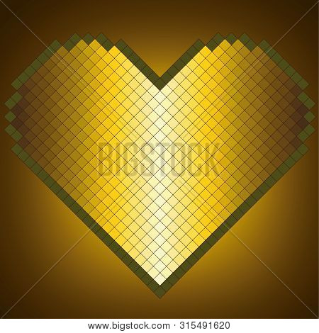 Heart Made Of Yellow Squares On The Dark Background. Vector Illustration.