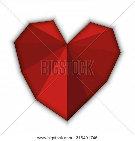 Red Heart Made From Triangles With Shade Around. Vector Illustration.