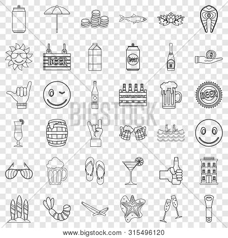 Alcohol Drink Icons Set. Outline Style Of 36 Alcohol Drink Icons For Web For Any Design
