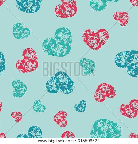 A Seamless Vector Pattern With Textured Heart Shapes. Surface Print Design.