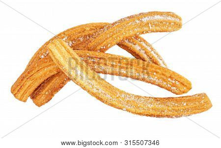 Churros Isolated On White Background. Mexican Cuisine - Churro With Sugar, Top View
