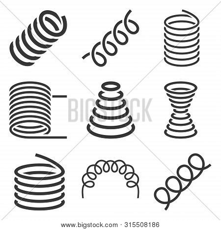 Spiral Flexible Spring Icons Set On White Background. Vector