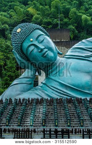 Reclining Buddha Statue At Nanzoin Temple In Sasaguri, Fukuoka Prefecture, Japan