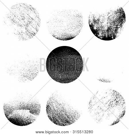 Distress Crain Overlay Circle Stamp Background. Dirty, Round, Grunge Texture. Dust Circular Backdrop