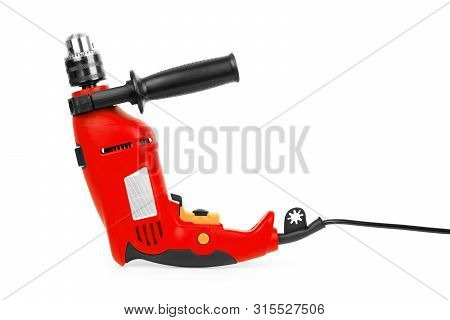 Red Powerful Drill On A White Background