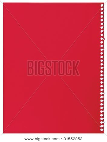 Červený papír, jediný list prázdný sešit roztržené Notebook pozadí textury, izolované