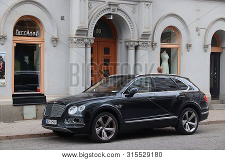 Stockholm, Sweden - August 24, 2018: Bentley Bentayga Luxury Crossover Suv Parked In Stockholm, Swed