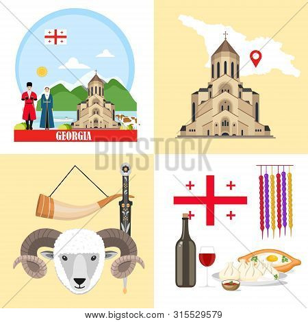 Georgia Background Set With Georgian Sights, Features, History
