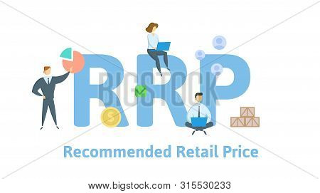 Rrp, Recommended Retail Price. Concept With People, Letters And Icons. Flat Vector Illustration. Iso