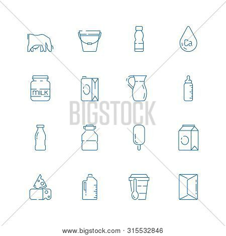 Milk Products Icon. Cheeses Box For Yoghurt Farm Healthy Food Curd Vector Milk Symbols Collection. I