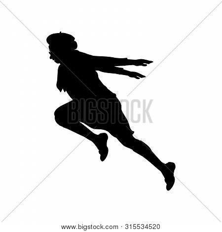 Silhouette Running Grandma Hands Back Strive For Goals. Vector Illustration