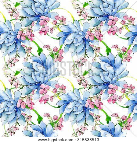 Bouquet Loral Botanical Flowers. Watercolor Background Illustration Set. Seamless Background Pattern