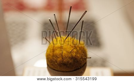 Lots Of Sharp Sewing Needles In A Needle Pad At Gammlia