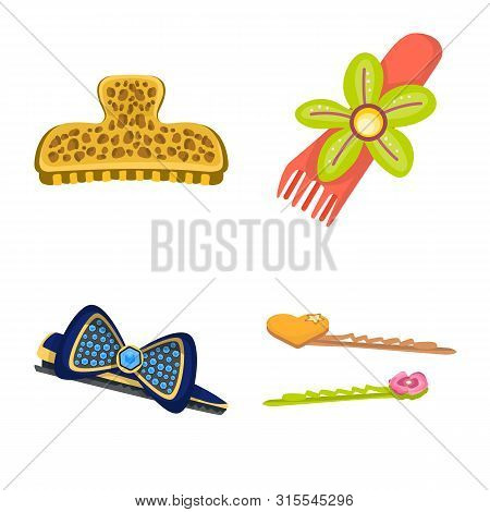 Isolated Object Of Barrette And Hair Sign. Collection Of Barrette And Accessories Vector Icon For St