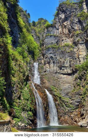 Picturesque Cascading Ulim Waterfall In North Korean Mountains, Outside Of Wonsan. Ullim Falls. Nort