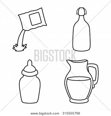 Vector Illustration Of Food And Dairy Sign. Set Of Food And Calcium Vector Icon For Stock.