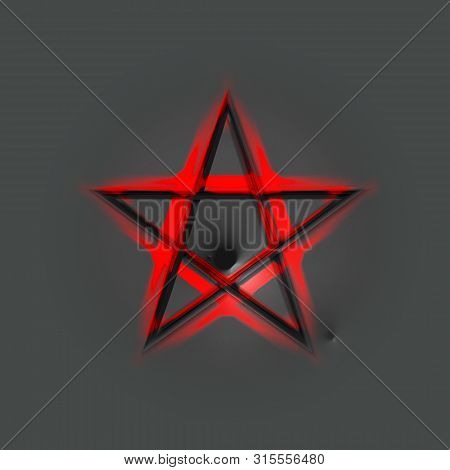 Reversed Pentagram Symbol. Wiccan Symbols Of Sulfur.blood Red Runic Spell Circle. Satanic Sign, Magi
